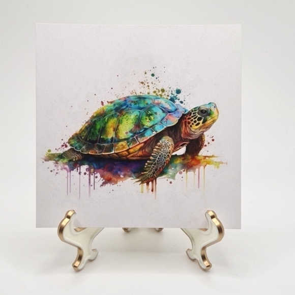 4x4 Painted Turtle Watercolor Oil Painting Wildlife Photography Print - Picture 1 of 5